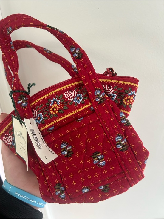 Vera Bradley Handbags - Vera Bradley Red Quilted Mini Tote with Floral Trim NWT